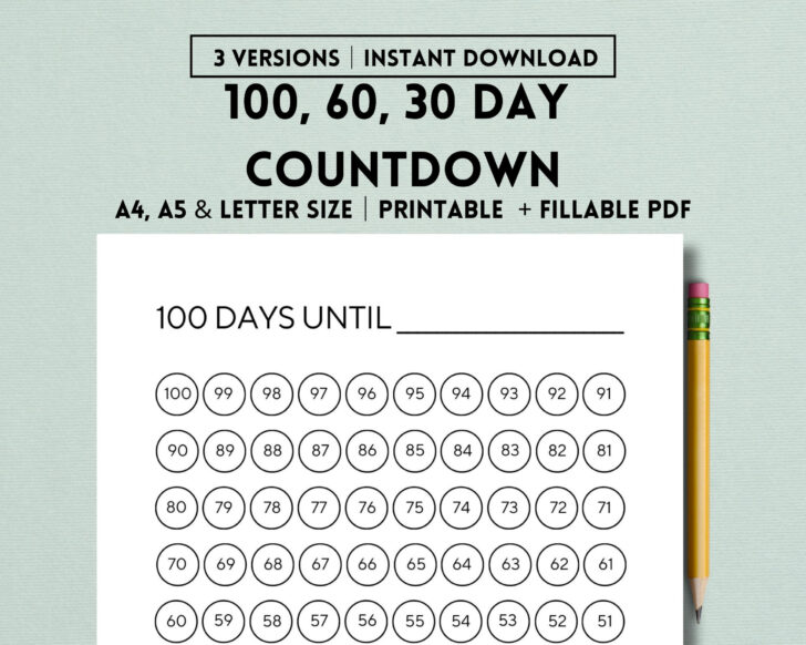 30 Day Printable Countdown Calendar