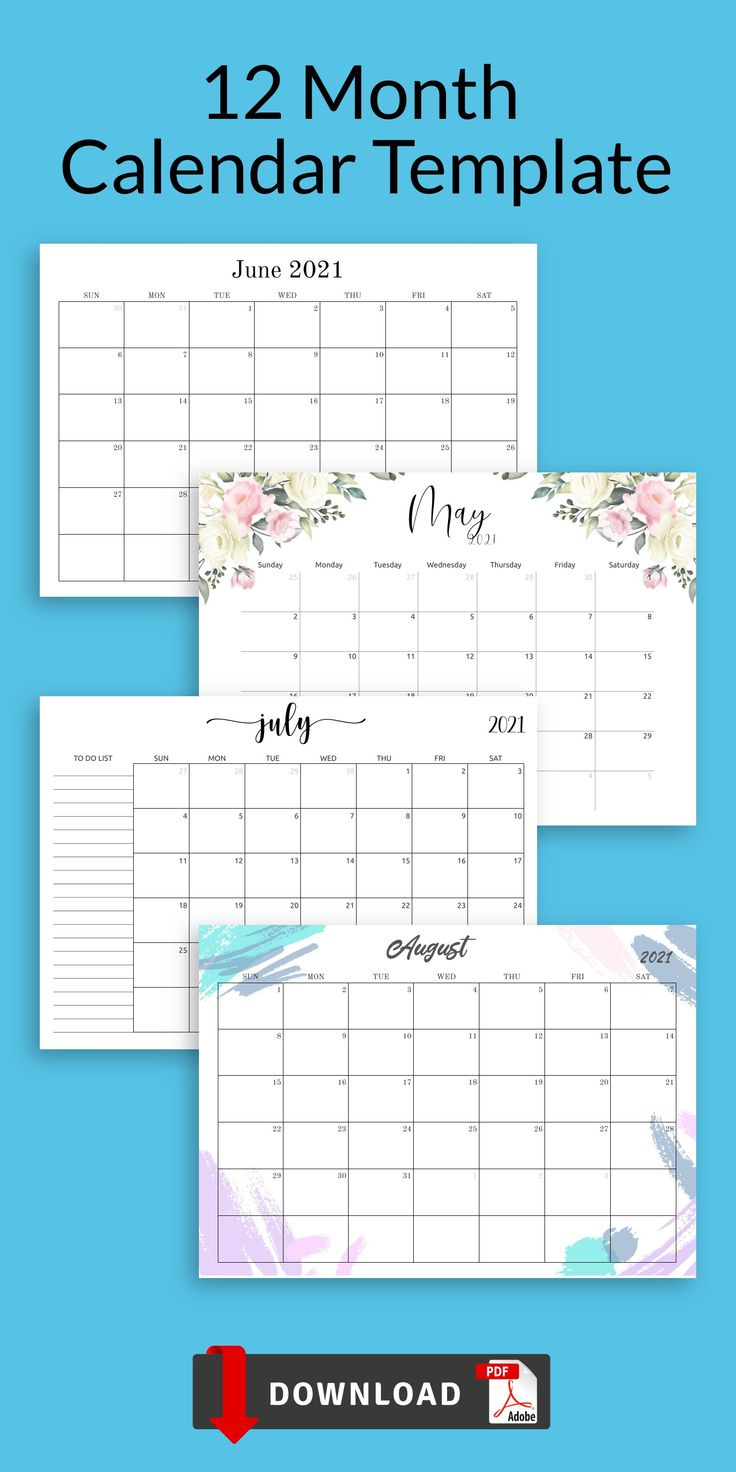 12 Month Calendar Template, 18 Month Calendars, Monthly Calendar pertaining to 18 Month Calendar Printable