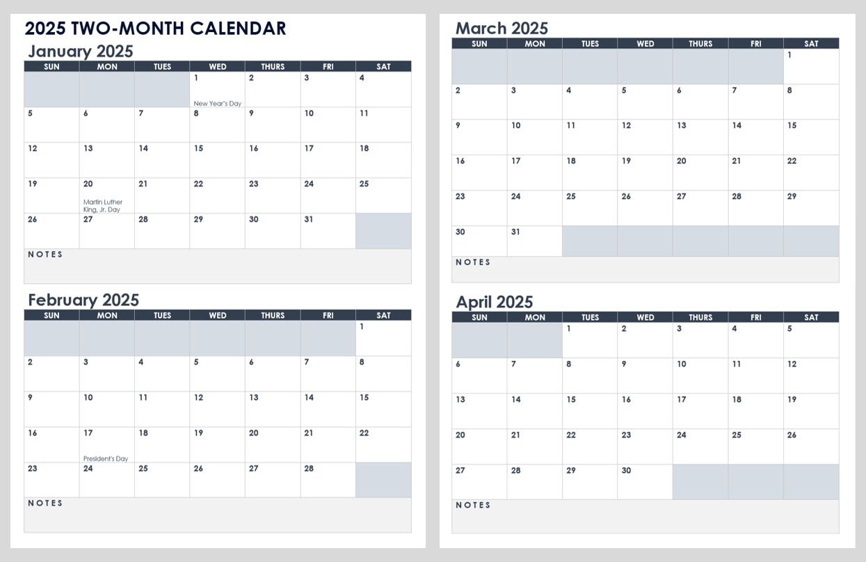 15 Free 2025 Monthly Calendar Templates | Smartsheet regarding Free Printable Calendar 2025 2 Months Per Page