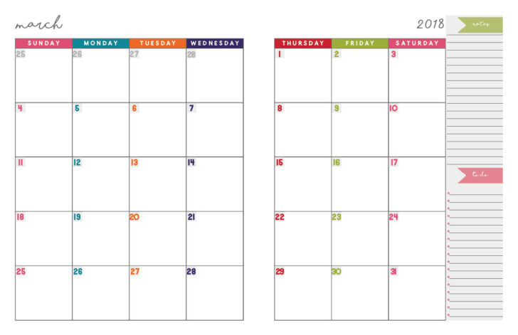 18 Month Calendar on 2 Pages Printable Free