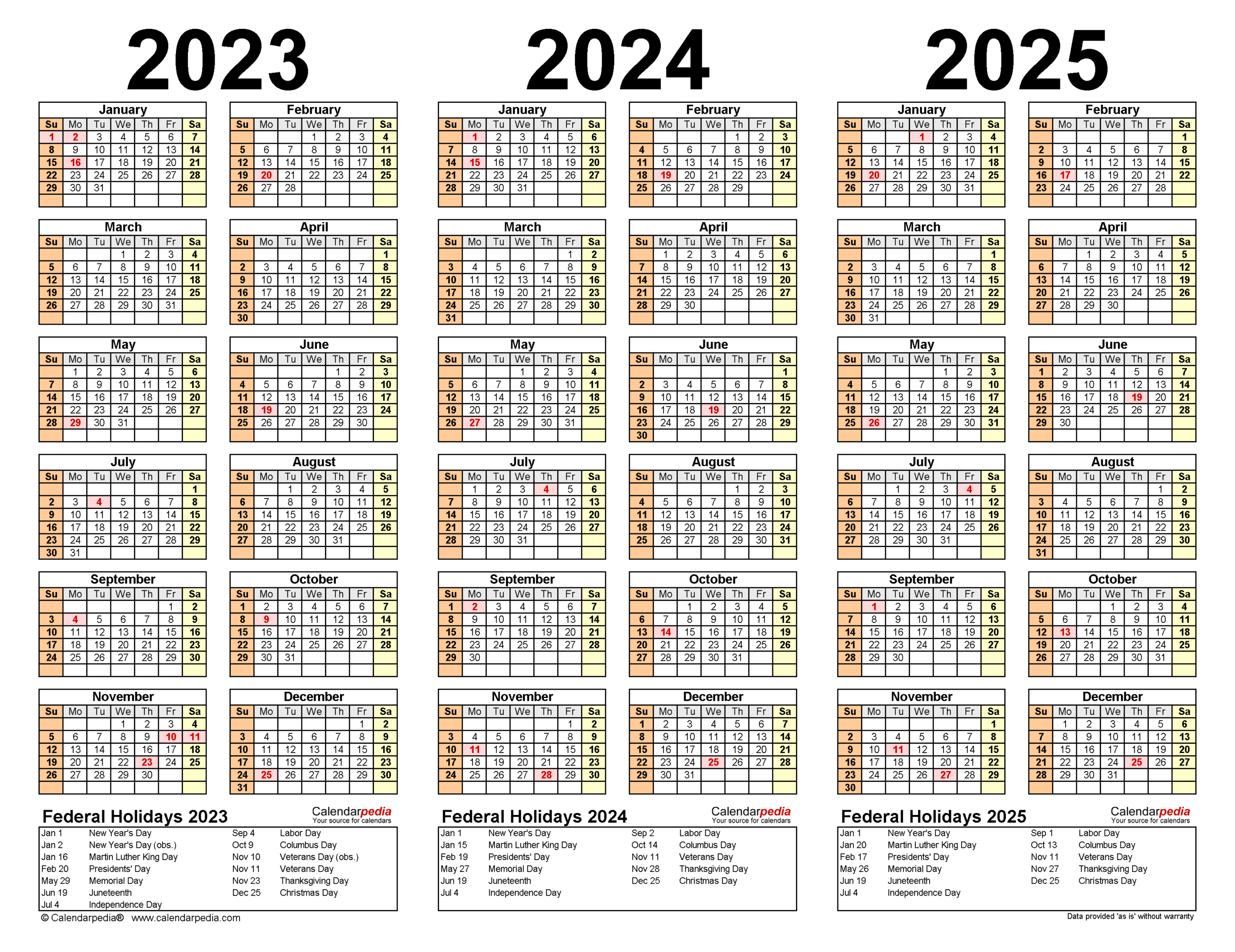 2023-2025 Three Year Calendar - Free Printable Word Templates inside Three Year Calendar 2025 Printable