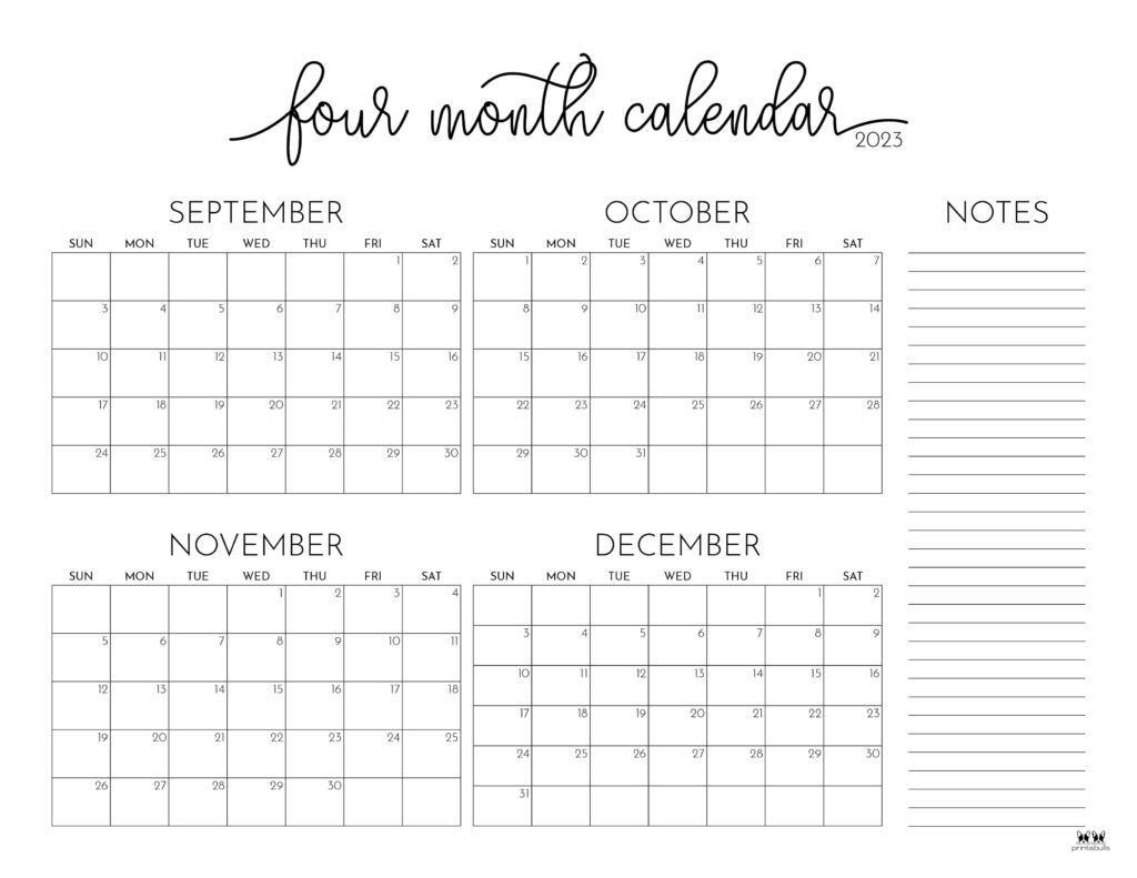 2023 Four Month Calendars - 18 Free Printables | Printabulls inside 2025 Printable Calendar 4 Months Per Page