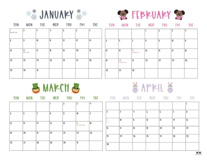 4 Month Calendar Free Printable