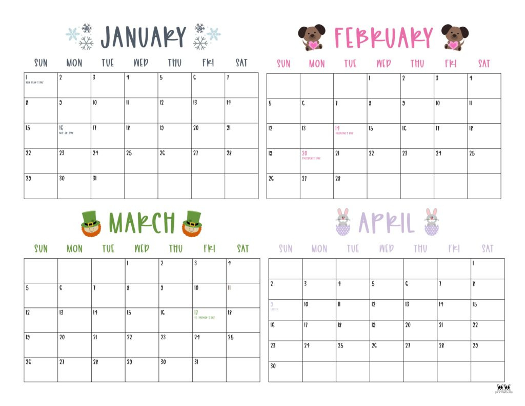 2023 Four Month Calendars - 18 Free Printables | Printabulls with 4 Month Calendar Free Printable