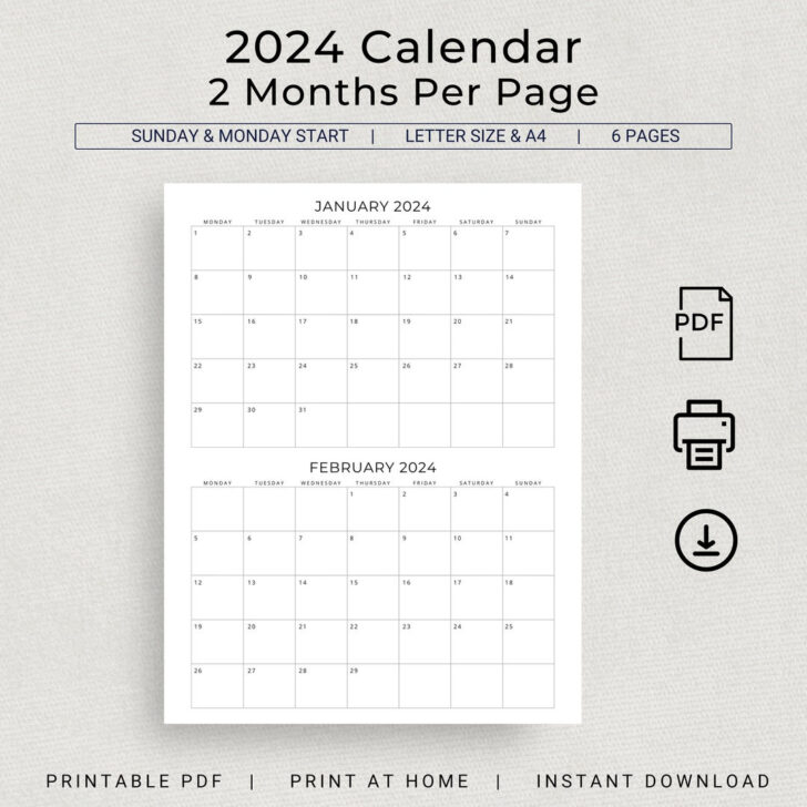 2 Month Calendar Printable