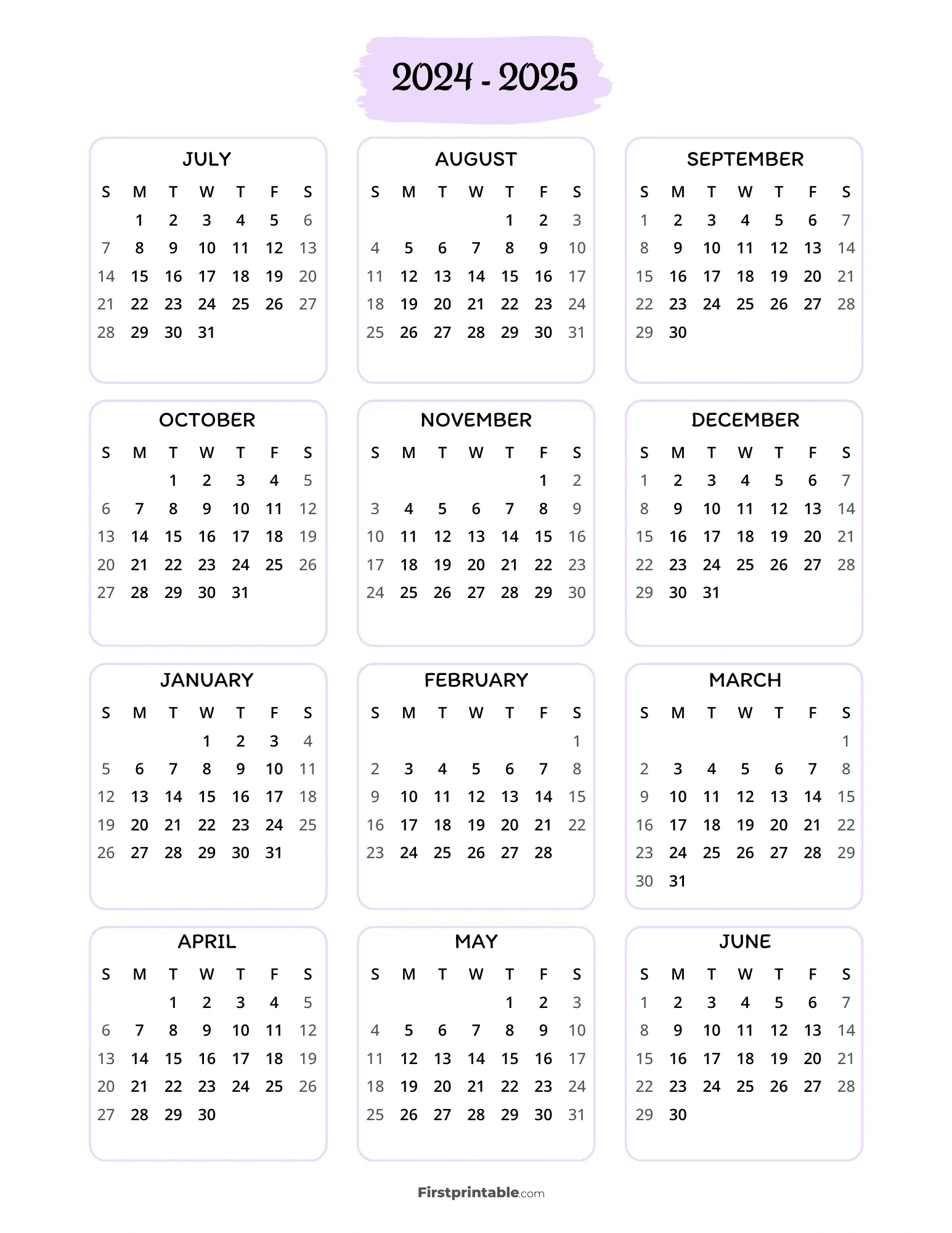 2024-2025 Calendar Printables | Free Pdf for 4 Year Calendar 2025 to 2025 Printable