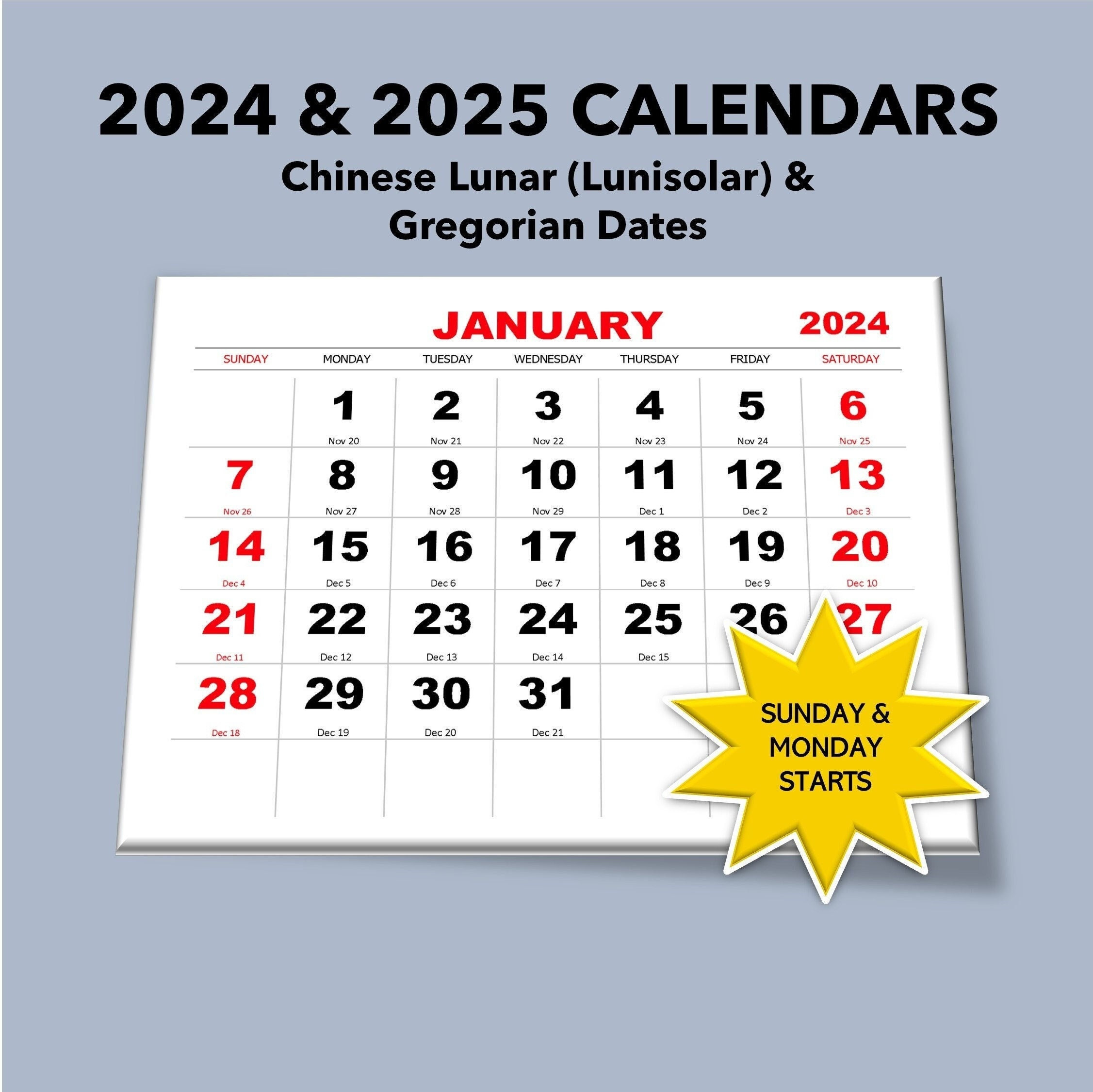 2024 2025 Monthly Calendar, Chinese Lunar &amp;amp; Gregorian Dates in 2025 Chinese Calendar Printable