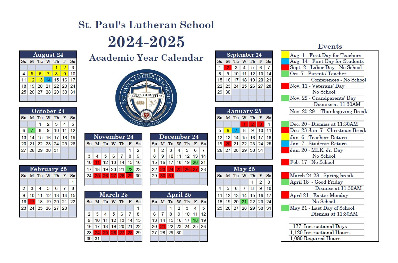 2024 -2025 School Calendar - St. Paul&amp;#039;S Lutheran School regarding Lutheran Calendar 2025 Printable