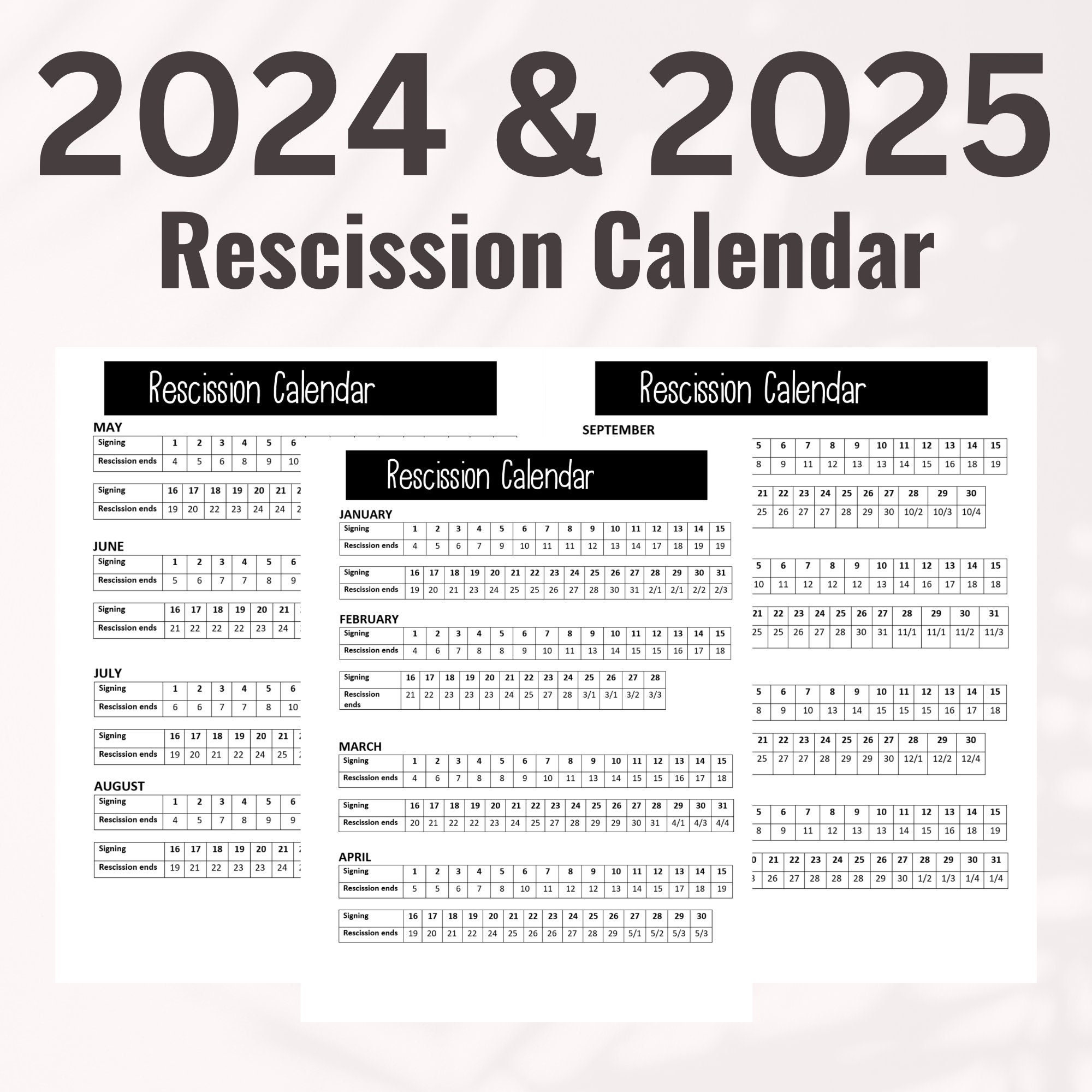 2024 Rescission Calendar Rescission Calendar 2024 Loan Signing with 2025 Rescission Calendar Printable