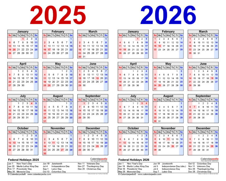 Free Printable 2025 and 2026 Calendar