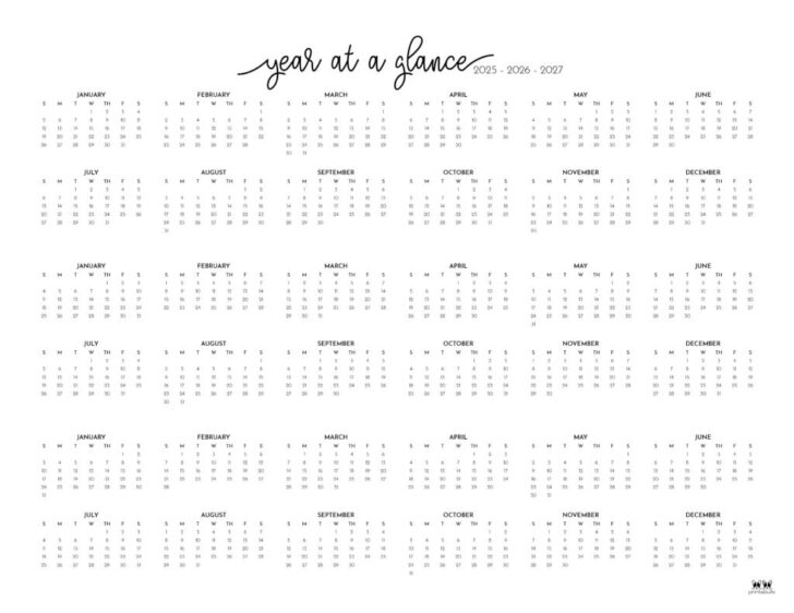 Three Year Calendar 2025 Printable