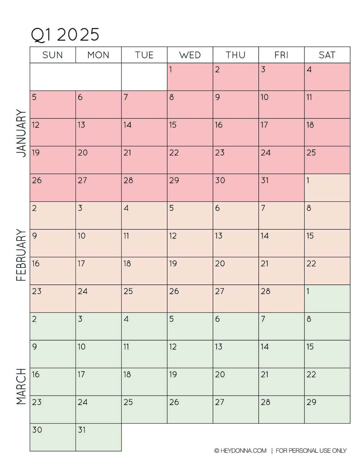 2025 3-Month Quarterly Calendar Printables - Free - Hey, Donna! in 3 Months Calendar 2025 Printable