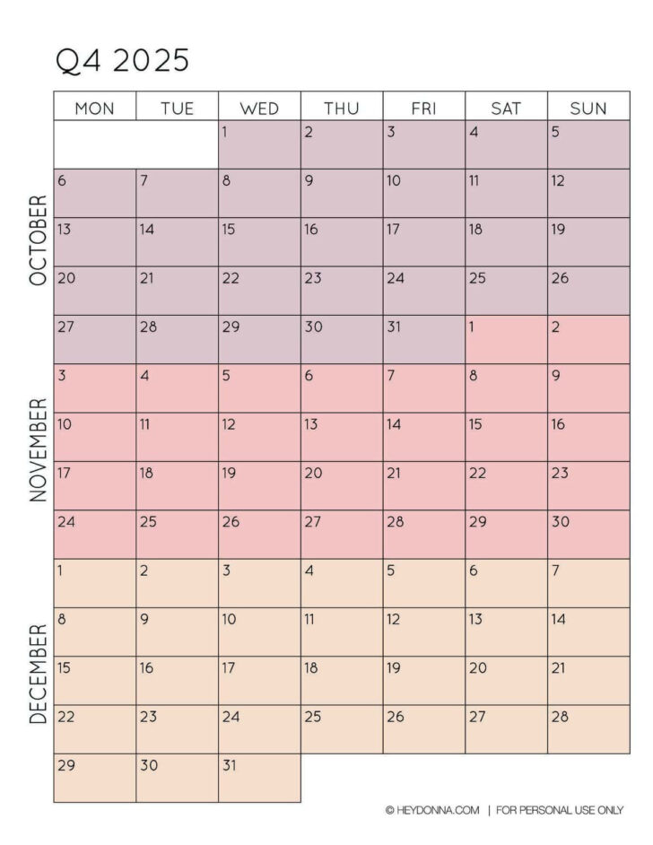 Quarterly Calendar 2025 Printable