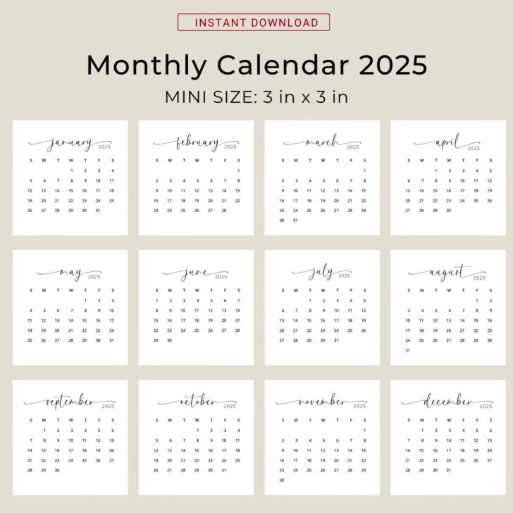 Small Calendar 2025 Printable