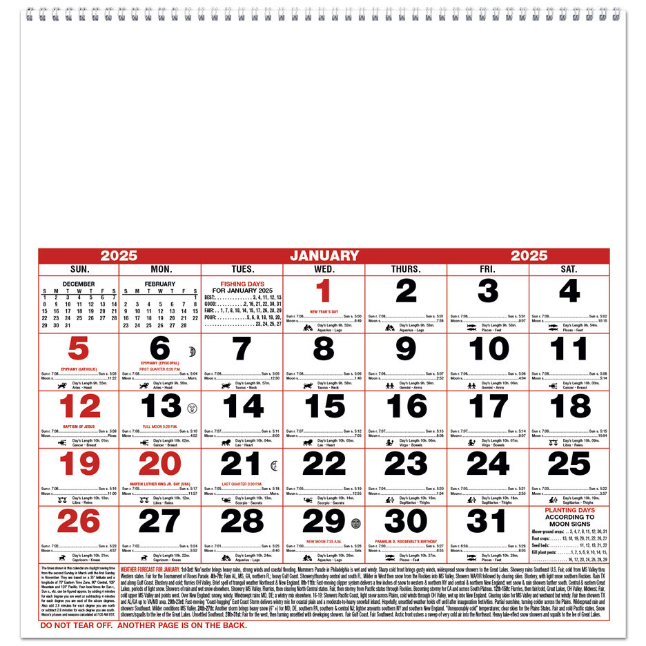 2025 Almanac Calendar, Small Spiral | 11&amp;quot; X 11&amp;quot; Imprinted Almanac intended for Free Printable Almanac Calendar 2025