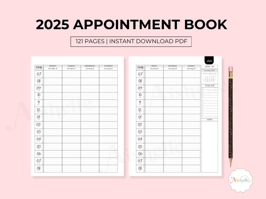 2025 Appointment Book, Printable Appointment Planner With 15 for Free Printable Daily Appointment Calendar 2025