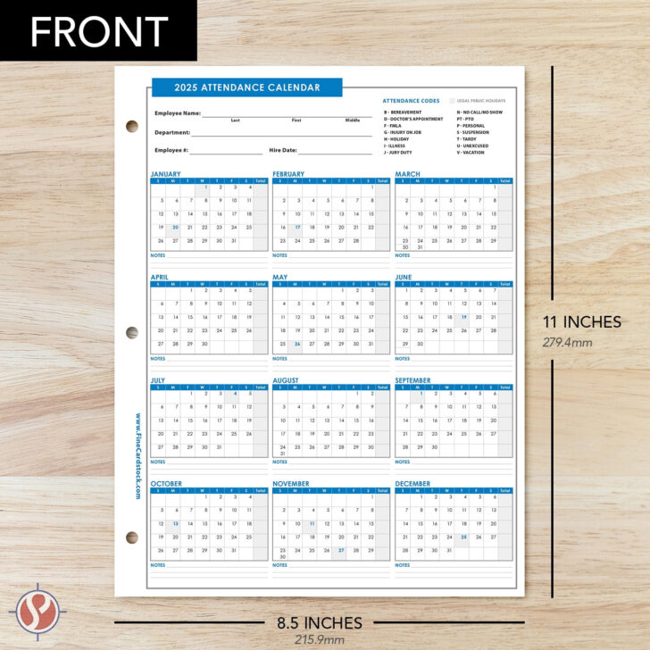 2025 Employee Attendance Calendar Printable