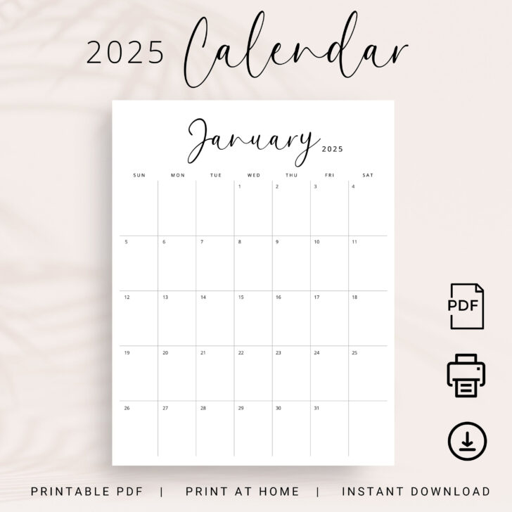 Free Printable Monthly Calendar For 2025