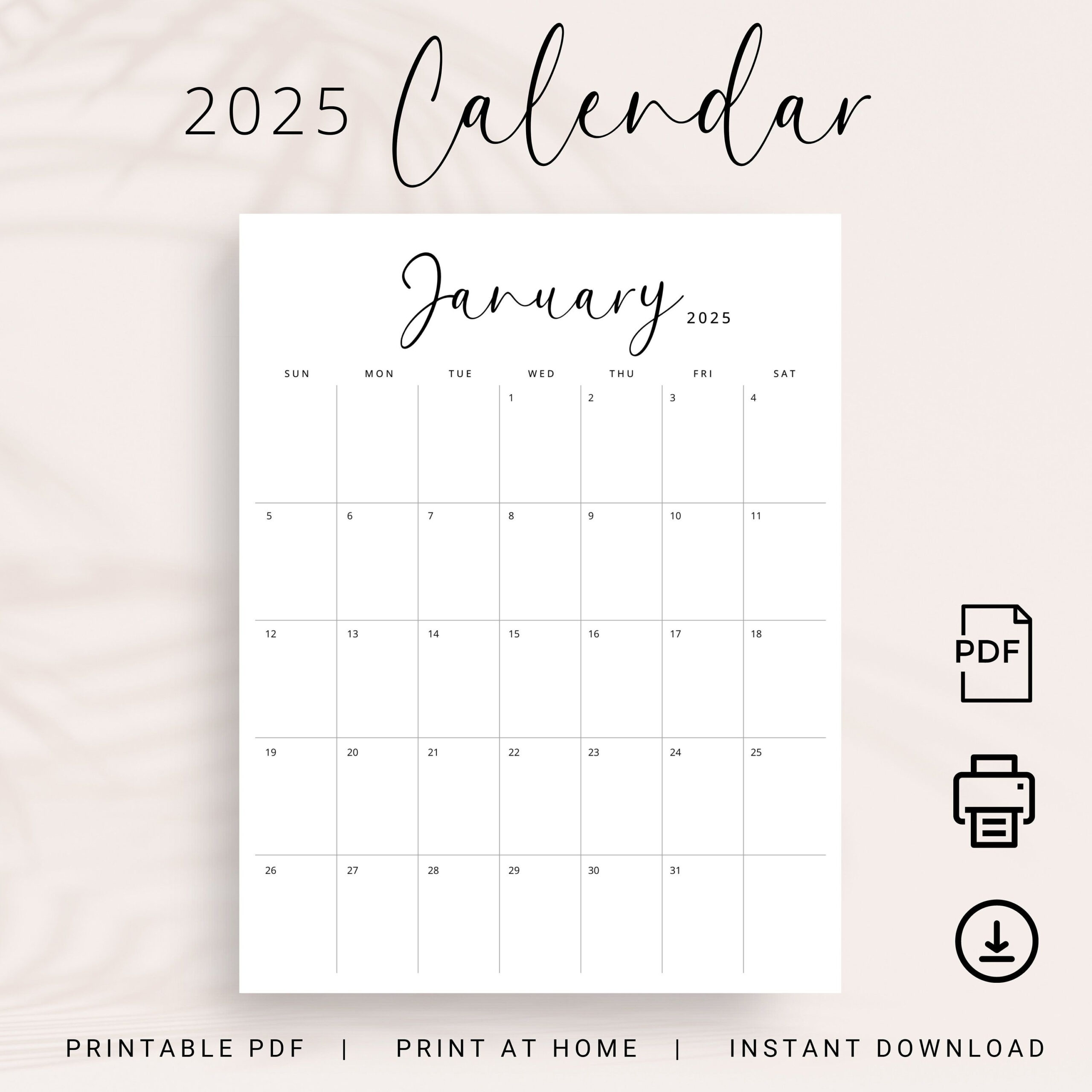 2025 Calendar 2025 Monthly Planner Printable 2025 Vertical Monthly with Free Printable Monthly Calendar For 2025