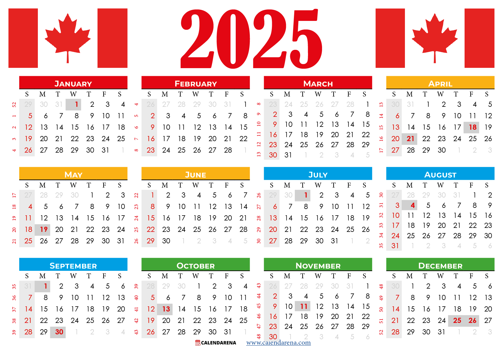 2025 Calendar Canada Printable Free within Calendar 2025 Canada Printable