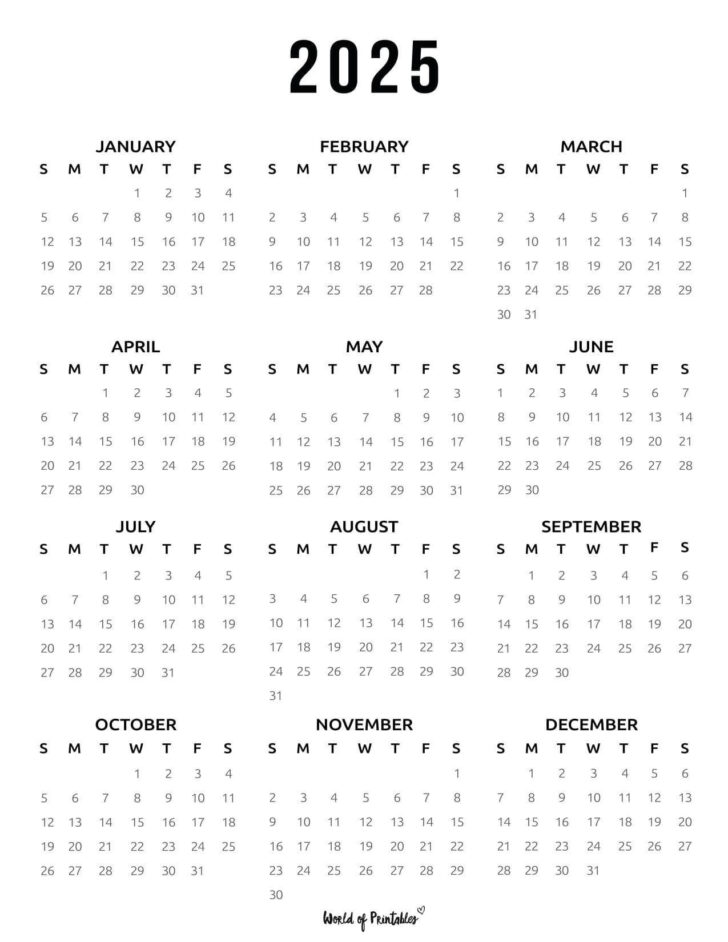 Black and White Calendar 2025 Printable