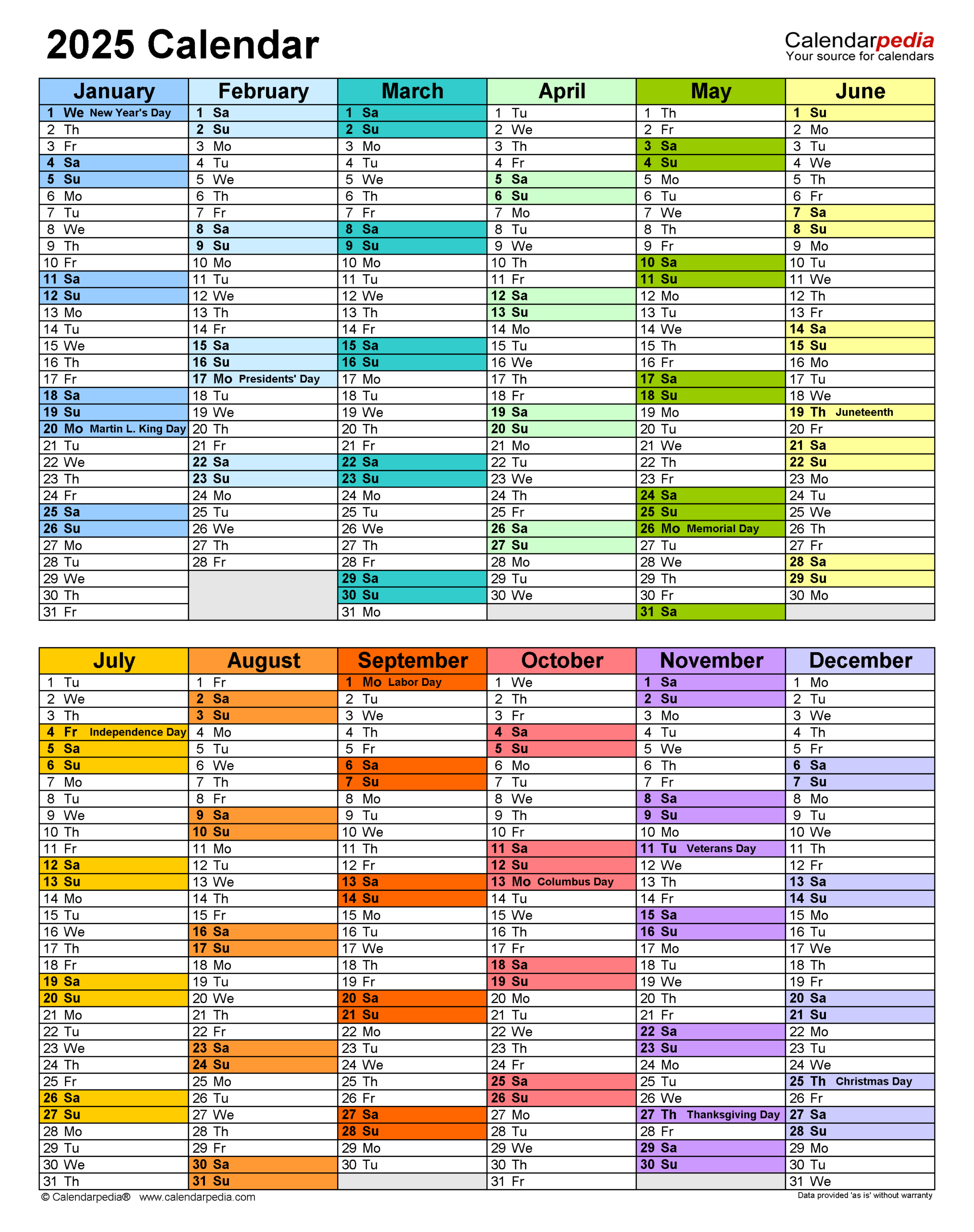 2025 Calendar - Free Printable Pdf Templates - Calendarpedia in Free Printable 5 Day Calendar 2025