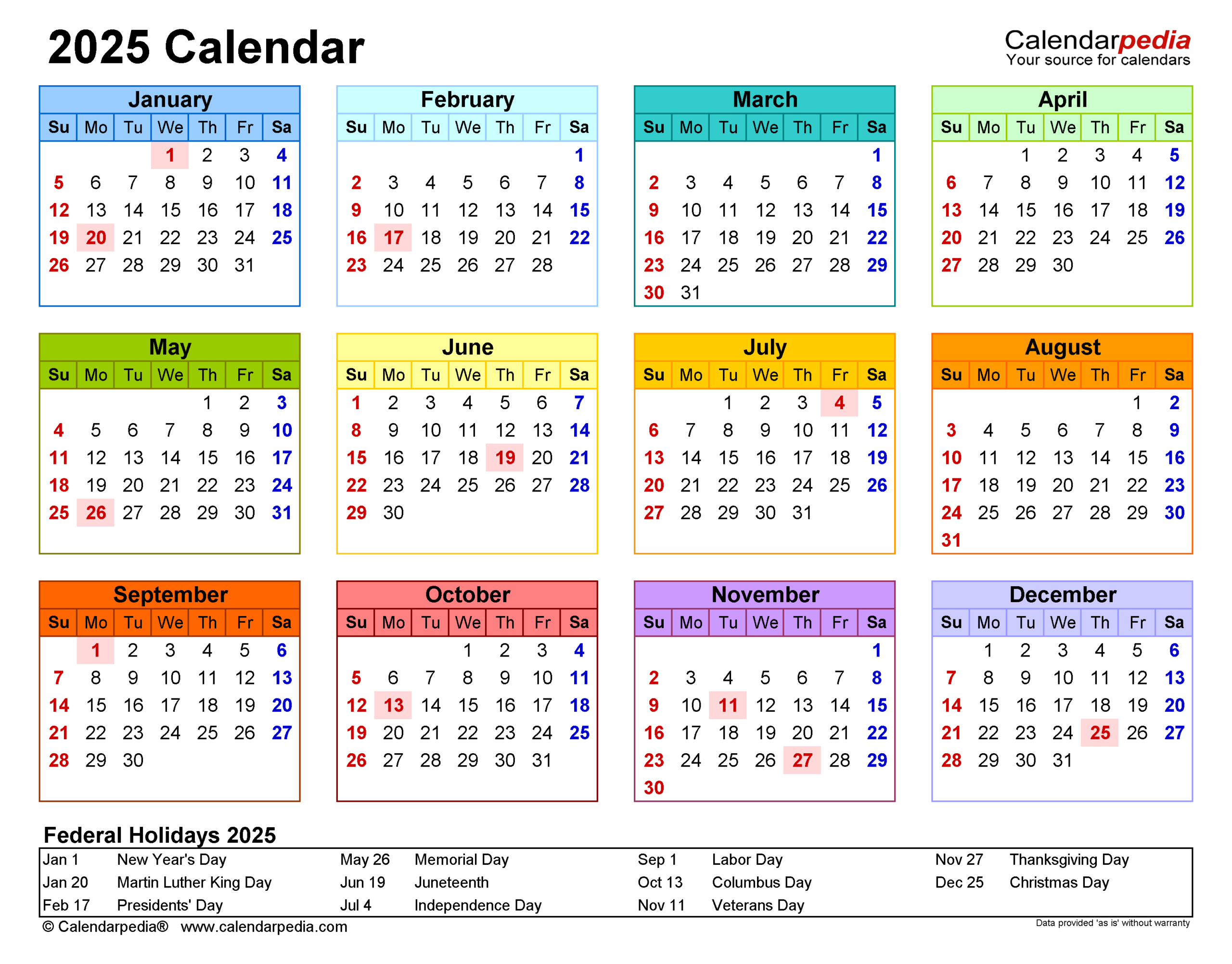 2025 Calendar - Free Printable Pdf Templates - Calendarpedia regarding 2025 Color Calendar Printable