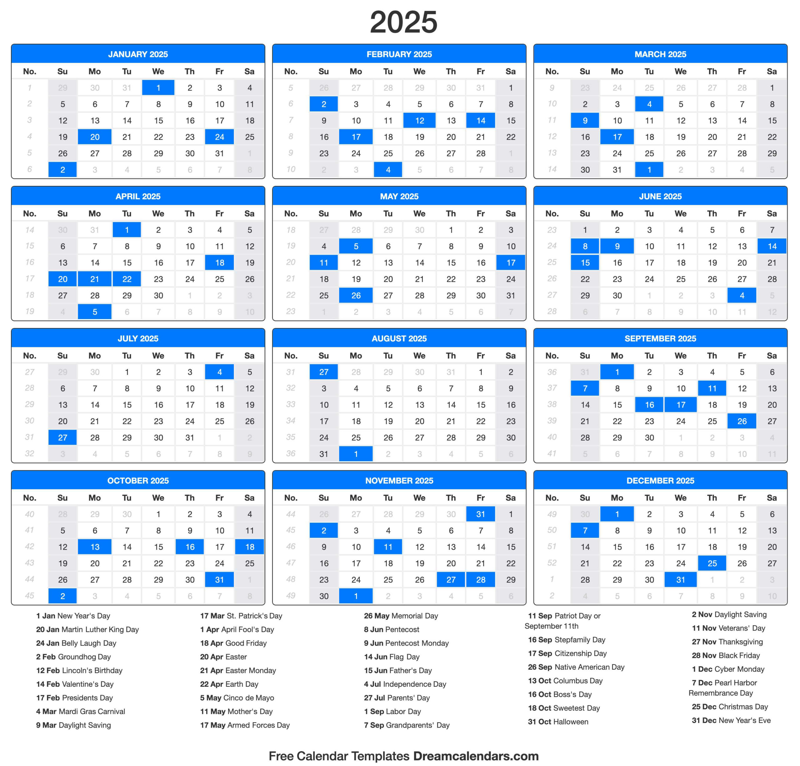 2025 Calendar in Daily Calendar 2025 Printable