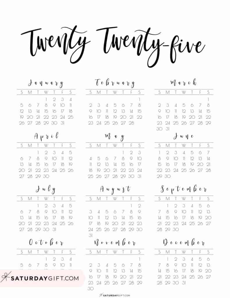 2025 Calendar Printable - 18 Cute &amp;amp; Free 2025 Yearly Calendar for Free 2025 Printable Calendar