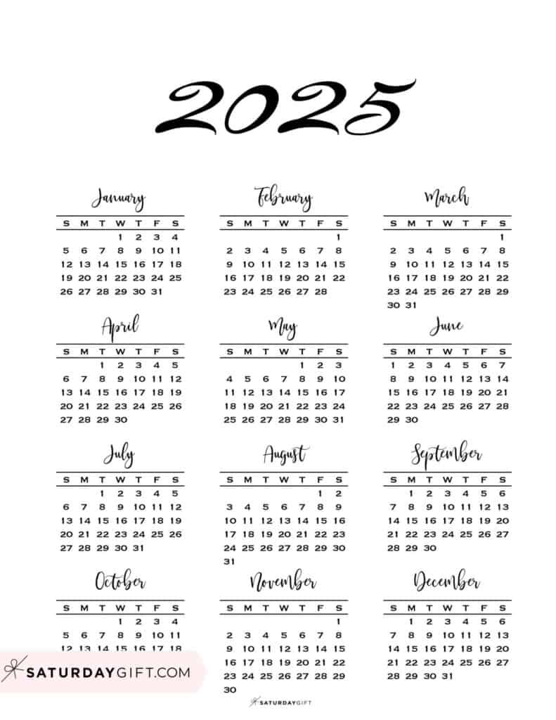 2025 Calendar Printable - 18 Cute &amp;amp; Free 2025 Yearly Calendar for One Page Calendar 2025 Printable Free