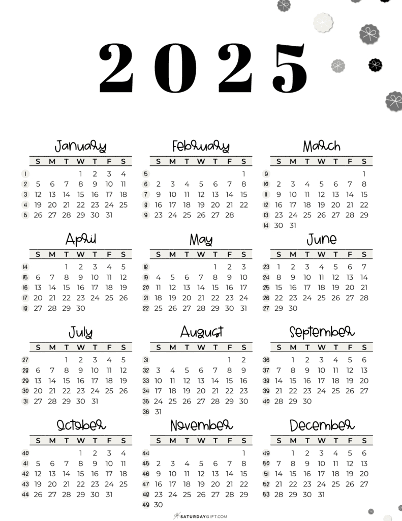 2025 Calendar Printable - 18 Cute &amp;amp; Free 2025 Yearly Calendar in Calendar 2025 Numbers Printable