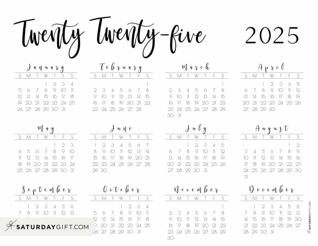 2025 Calendar Printable - 18 Cute &amp;amp; Free 2025 Yearly Calendar inside 2025 Calendar Printable Landscape