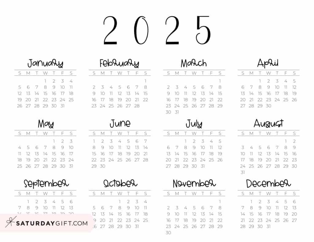 2025 Calendar Printable - 18 Cute &amp;amp; Free 2025 Yearly Calendar inside 2025 Horizontal Calendar Printable