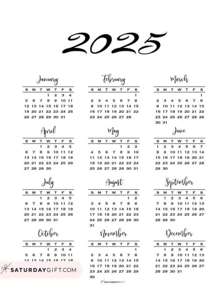 One Page 2025 Calendar Printable