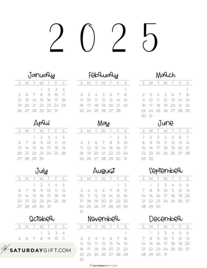 Free Printable Full Year 2025 Calendar