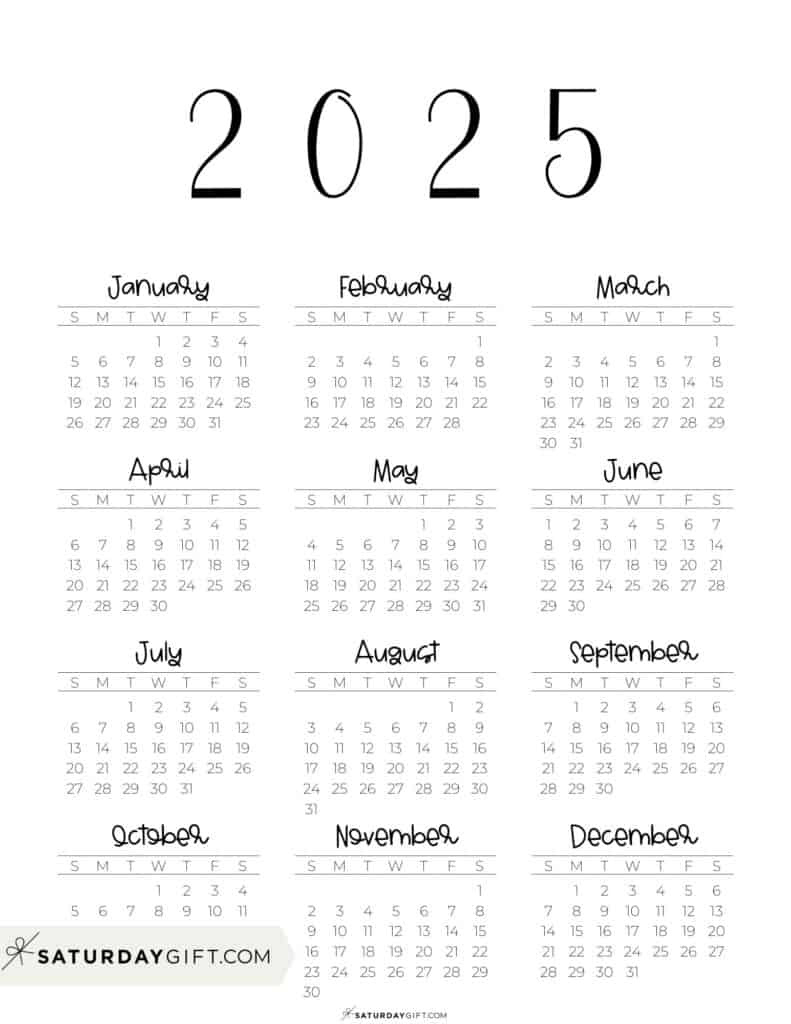 2025 Calendar Printable - 18 Cute &amp;amp; Free 2025 Yearly Calendar throughout Yearly Printable Calendar 2025 Free