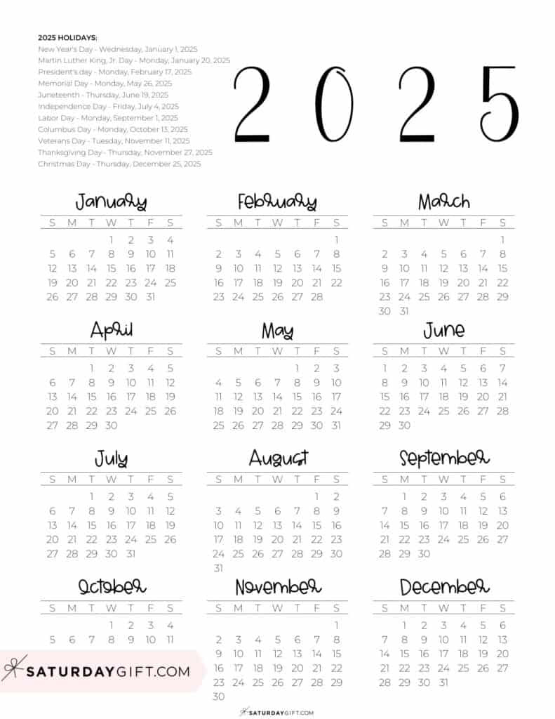 2025 Calendar Printable - 18 Cute &amp;amp; Free 2025 Yearly Calendar with 2025 18 Calendar Printable