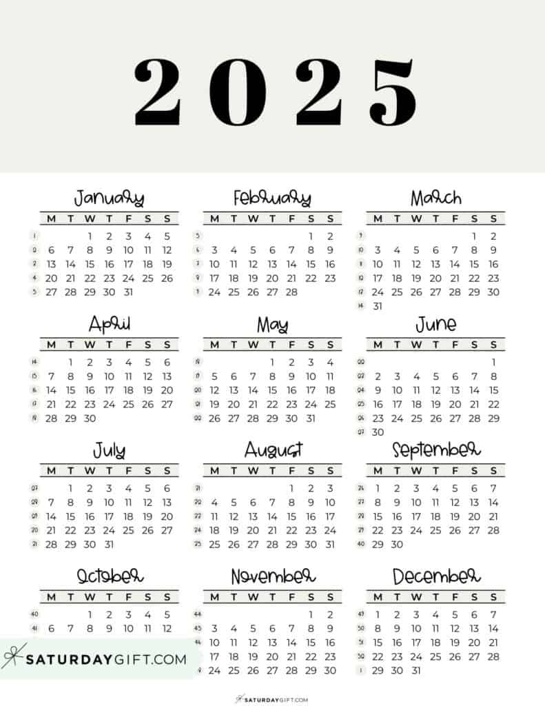 2025 Calendar Printable - 18 Cute &amp;amp; Free 2025 Yearly Calendar with regard to 2025 Calendar Starting Monday Printable