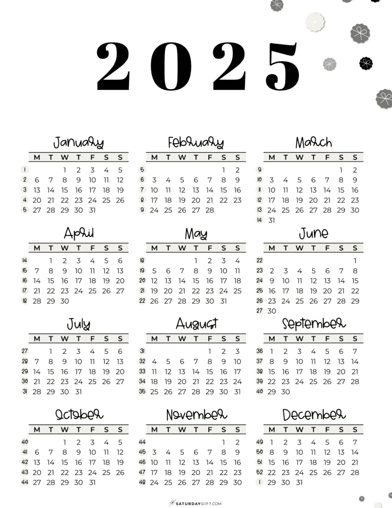 2025 Calendar Printable - 18 Cute &amp;amp; Free 2025 Yearly Calendar within Calendar 2025 Days of the Week Printables