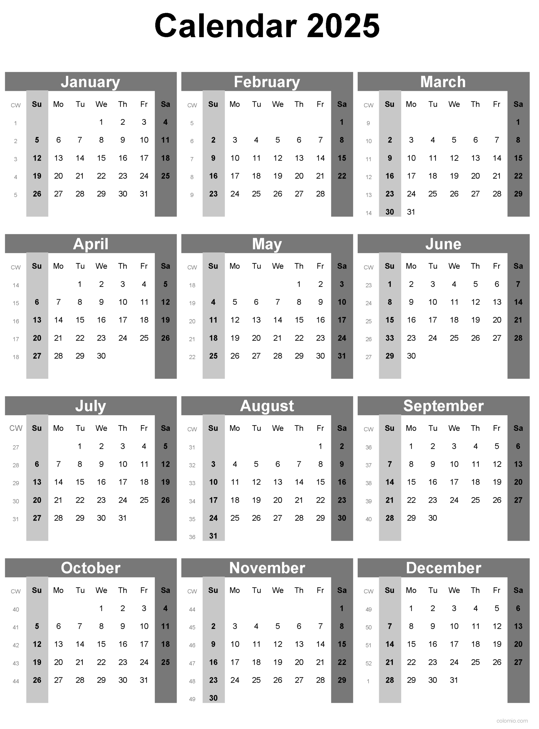 2025 Calendar Printable, ✓ Pdf, Excel And Image File - Free for Work Week Printable Calendar 2025