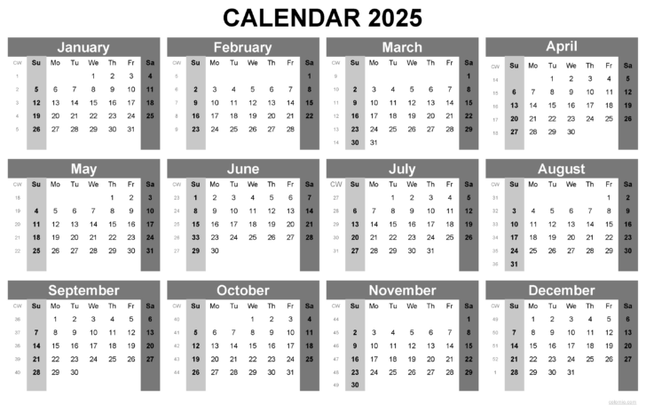 Printable Yearly Calendar 2025 and 2025