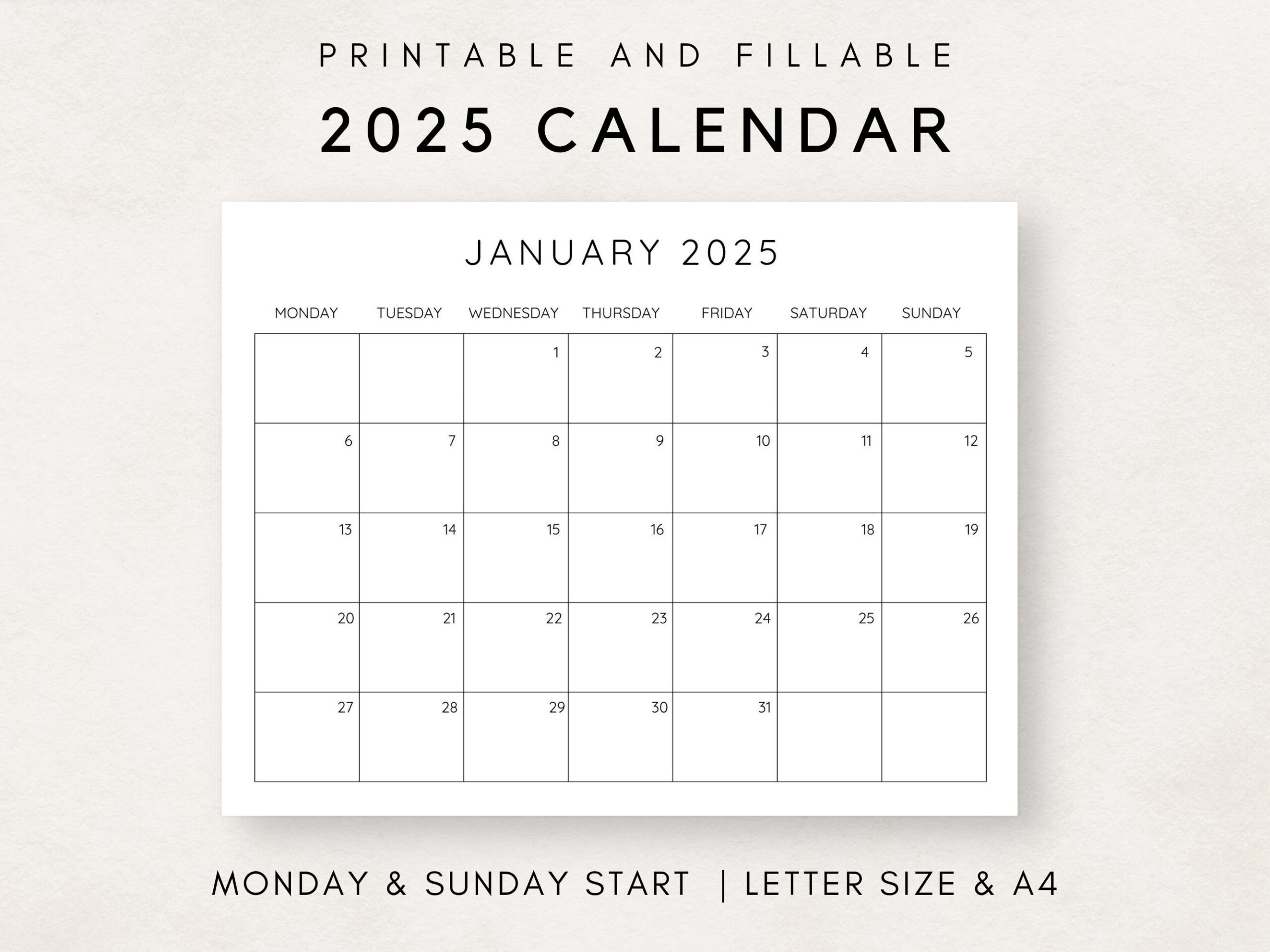 2025 Calendar Printable, Monthly Calendar 2025, Fillable Calendar intended for 100 Days Calendar 2025 Printable