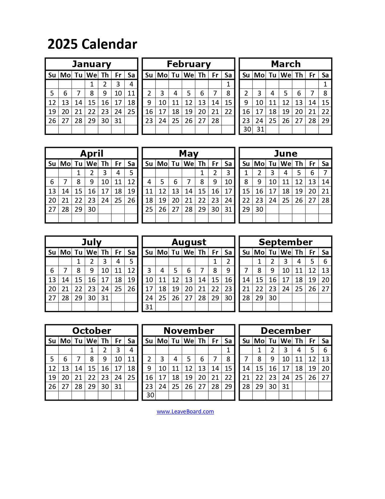 2025 Calendar Printable: Pdf, Excel, With Holidays (Free Download) for 2025 Attendance Calendar Printable Free Download