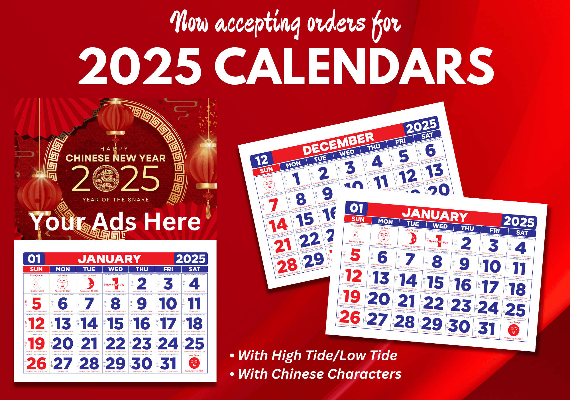 2025 Calendar Template (With High Tide/Low Tide And Chinese for Chinese Calendar 2025 Printable