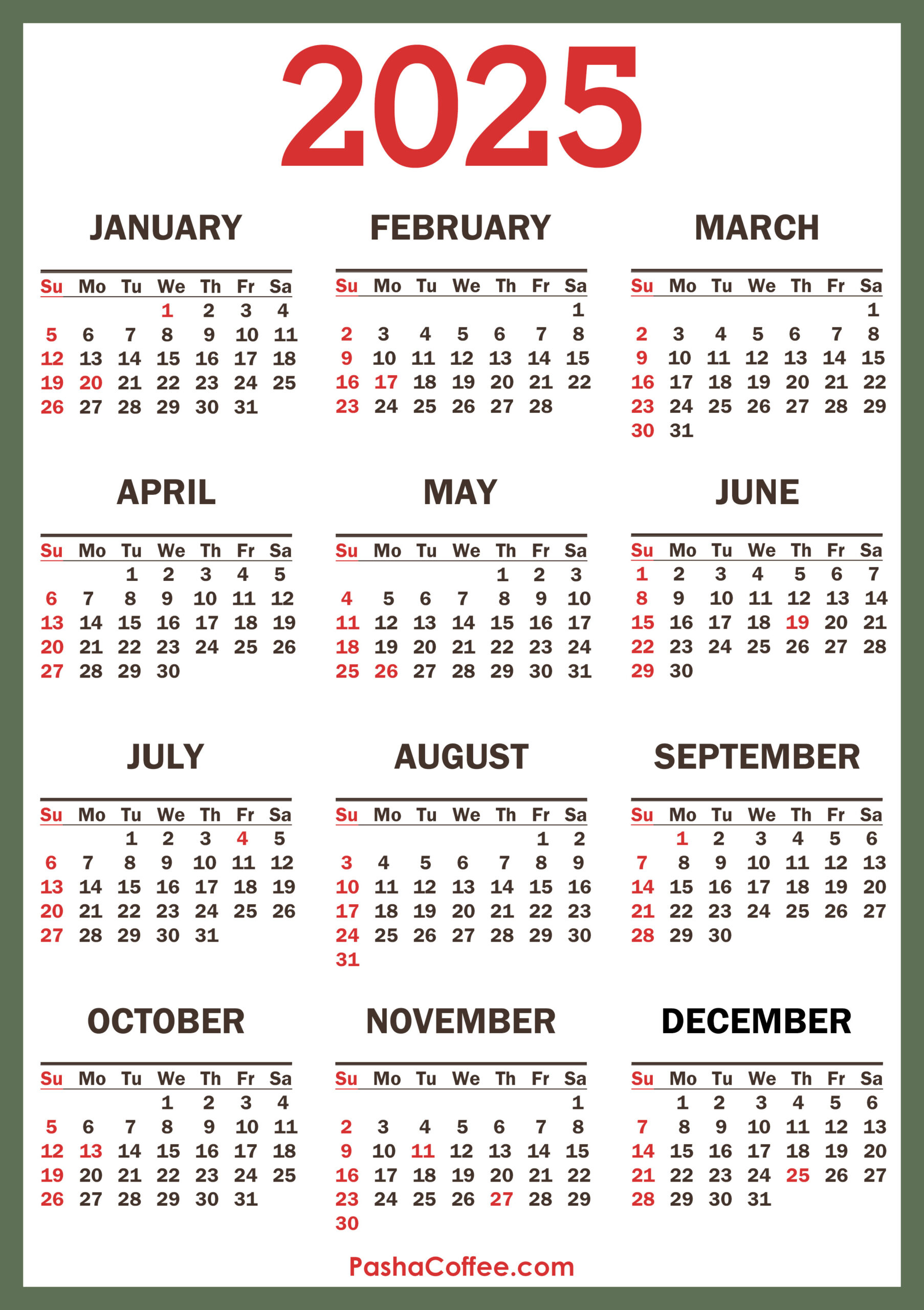 2025 Calendar With Holidays, Printable Free, Vertical inside 2025 Calendar with Holidays Printable Free Download