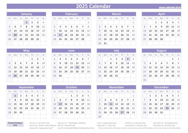 Calendar 2025 with Holidays Printable