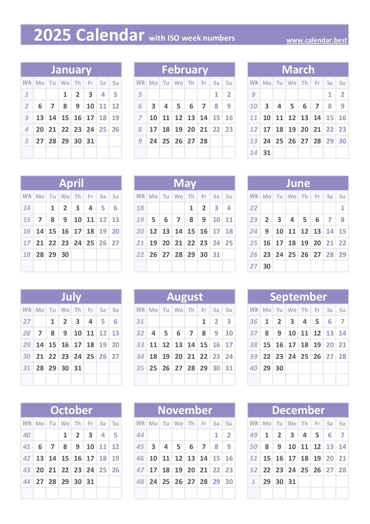 2025 Calendar With Week Numbers (Us And Iso Week Numbers) throughout Timeshare Calendar 2025 Printable