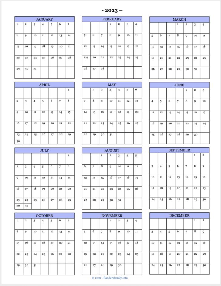 Printable Blank Year Calendar 2025