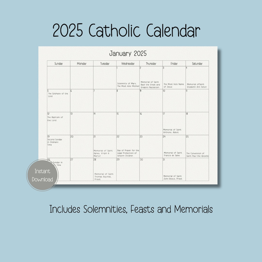 2025 Catholic Calendar, Printable Catholic Calendar, Feasts within Ame Liturgical Calendar 2025 Printable