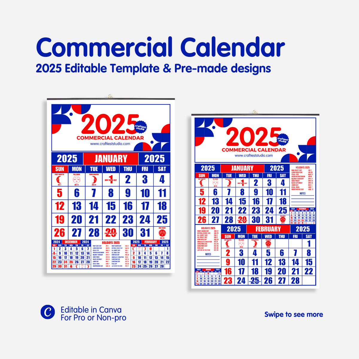 2025 Commercial Calendar Editable Template with Calendar 2025 Editable and Printable